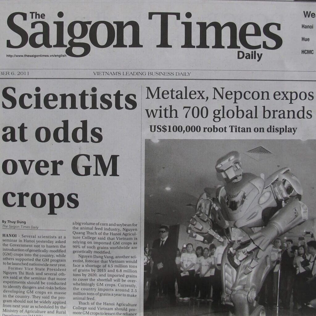 Front cover of the Saigon Times in Vietnam shows an image of titan the robot performing