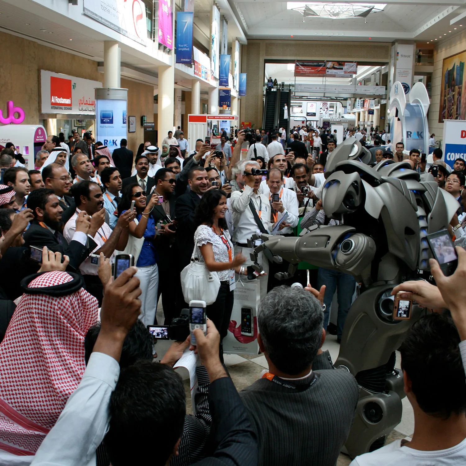 Titan the Robot performing to a captivated crowd in Dubai