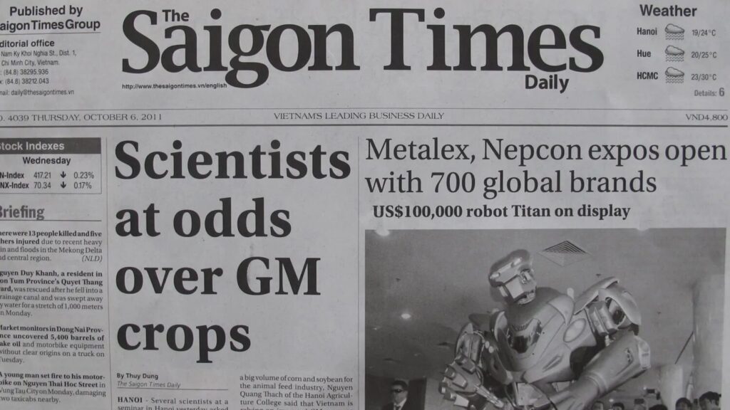 Front cover of the saigon times. The main picture is of titan the robot under the headline "METALEX, Nepcon expos open with 700 global brands
