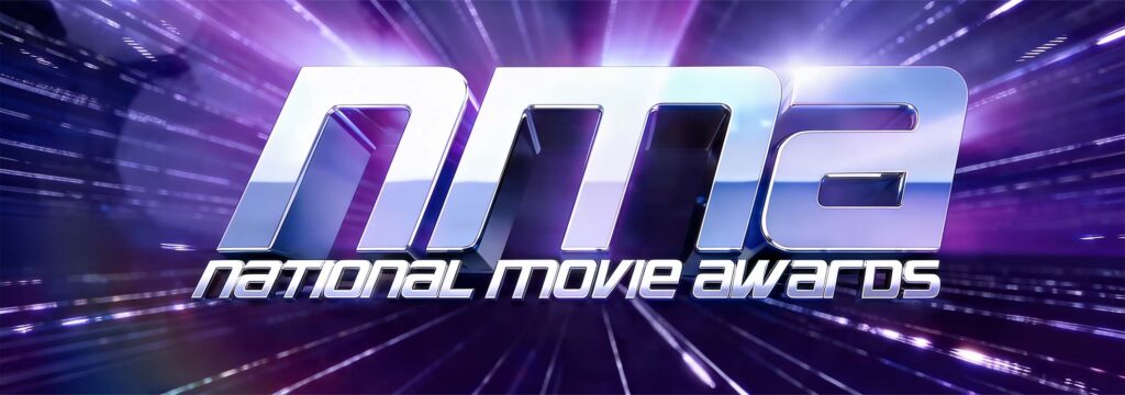 Purple background with white text, national movie awards logo